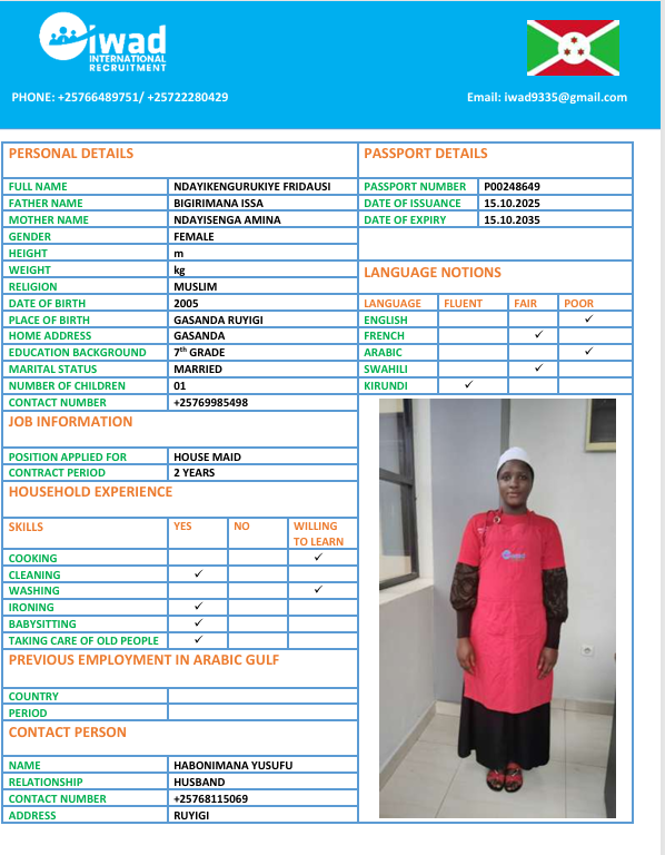 NDAYIKENGURUKIYE FRIDAUSI